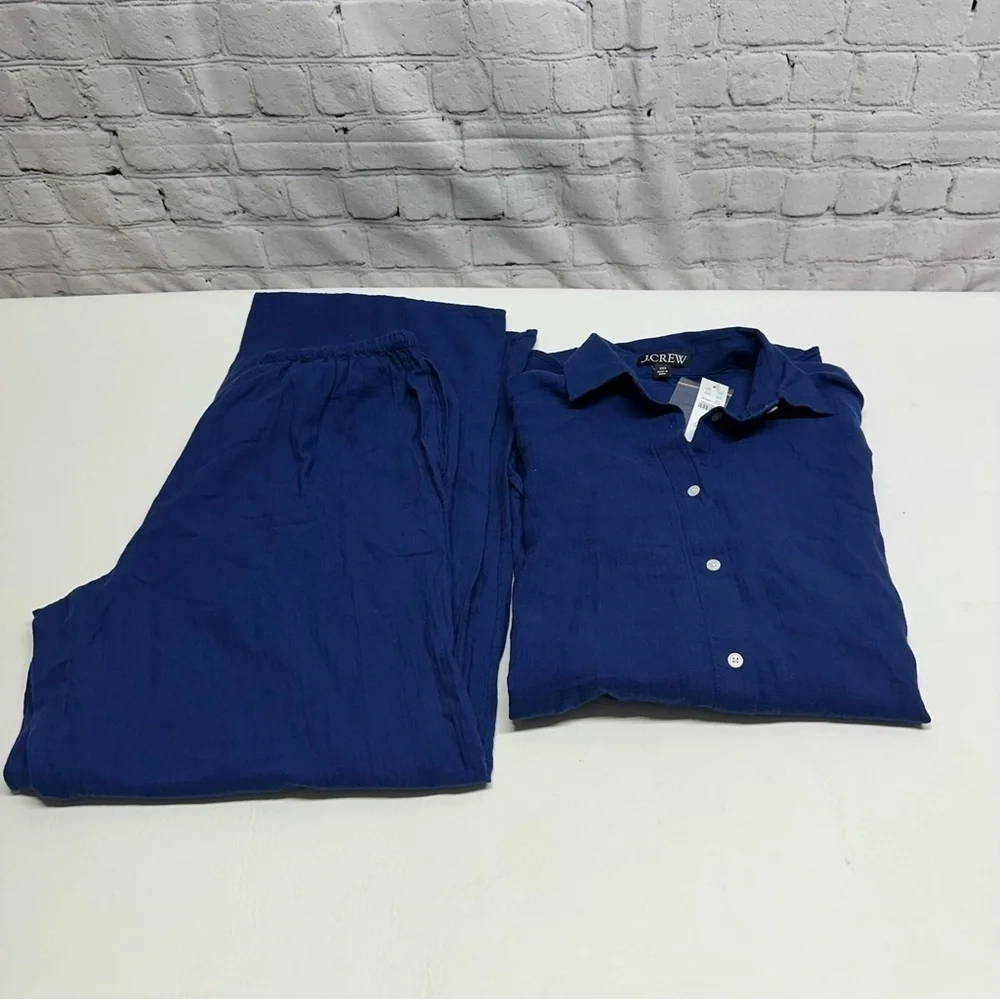 J. Crew women’s Deep Blue Casual Button-Down Shirt/pants set Sz XXS/Xs nwt over